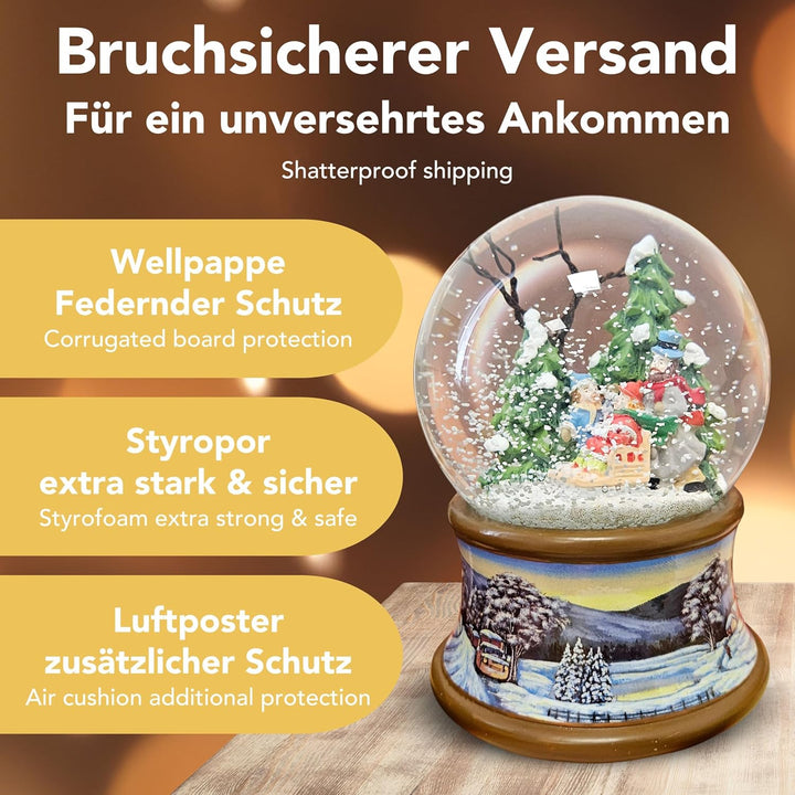 Weihnachts-Schneekugel mit Musik | Schneekugel Winterspaziergang Familie | Sockel Winterlandschaft b