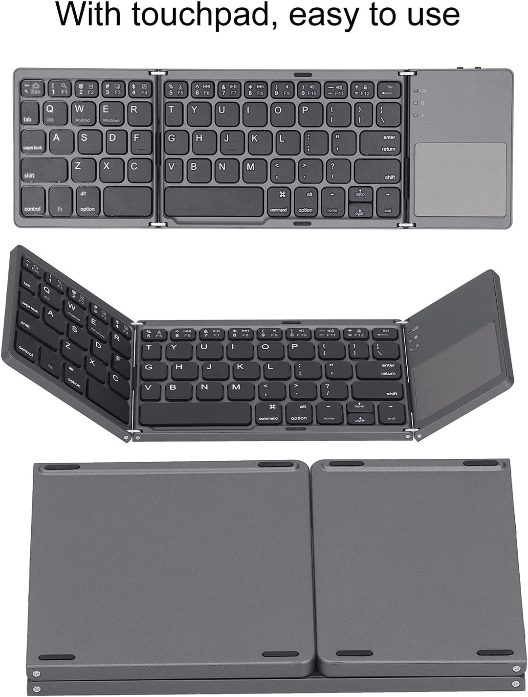 ASHATA Zusammenklappbare Bluetooth-Tastatur, Faltbare Wiederaufladbare Bluetooth-Tastatur mit TouchP