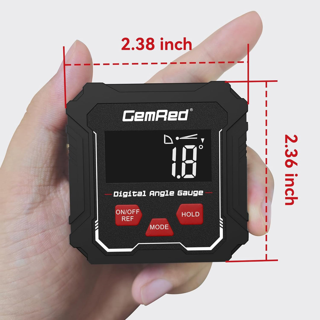GemRed Digitaler Winkelmesser mit LCD-Display, Magnetfuss, 3 Bedientasten, Schwarz