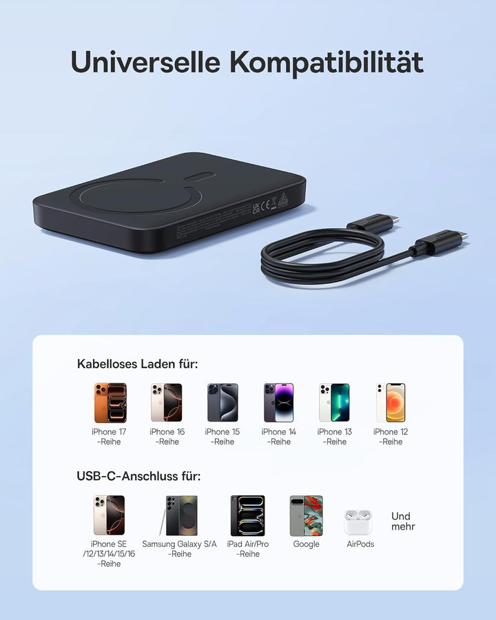 Baseus Enerfill MagSafe Powerbank 10000mAh 30W USB C Magnetische Power Bank, Kabellose Externe Handy