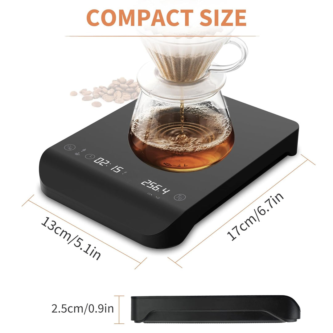 Kaffeewaage mit Timer für Espresso & Pour Over, 3 kg/0,1 g Präzisions-Digitalwaage, Auto-Timing, Tou