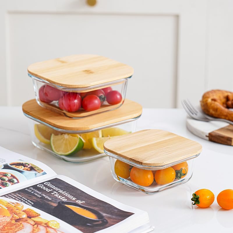 PZASupply Meal Prep Glas Lebensmittel Frischhaltedosen 3er Set - Umweltfreundliche Aufschnittbox Gla