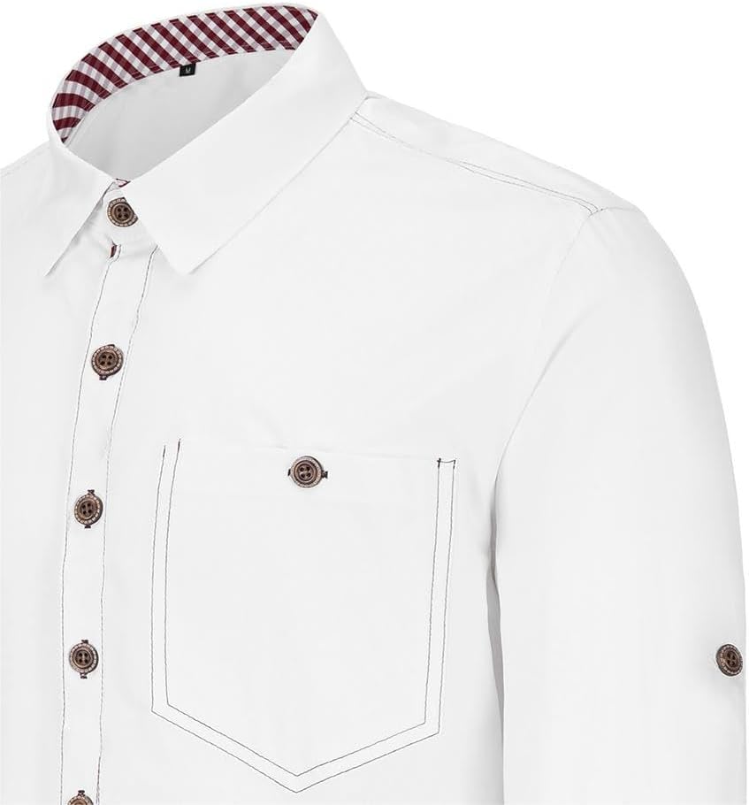 Dirndlwelle Trachtenhemd Herren,100% Baumwolle Rot/Grün/Weiss Oktoberfest Trachtenhemd Herren Langar