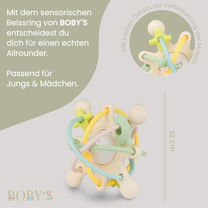 BOBY´S sensorischer Baby Beissring Milk White/Motorikspielzeug aus BPA-freiem Silikon/Zahnhilfe für