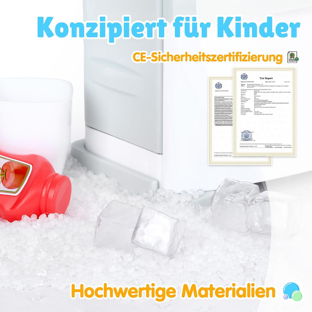 PLAY Küche Kinder Kühlschrank Spielzeug mit Eisspender, Spielküche Zubehör Set mit Kinderkühlschrank
