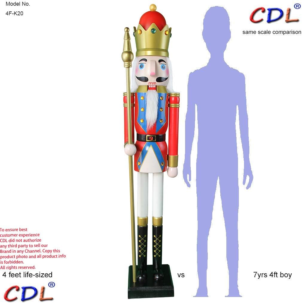 CDL 120cm hoch lebensgross gross rot Weihnachtsdekoration Holz Nussknacker König auf Ständer hält go