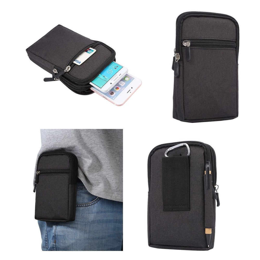Universal Multi-Functional Vertical Stripes Pouch Bag Case Zipper Closing Carabiner for Sony Xperia