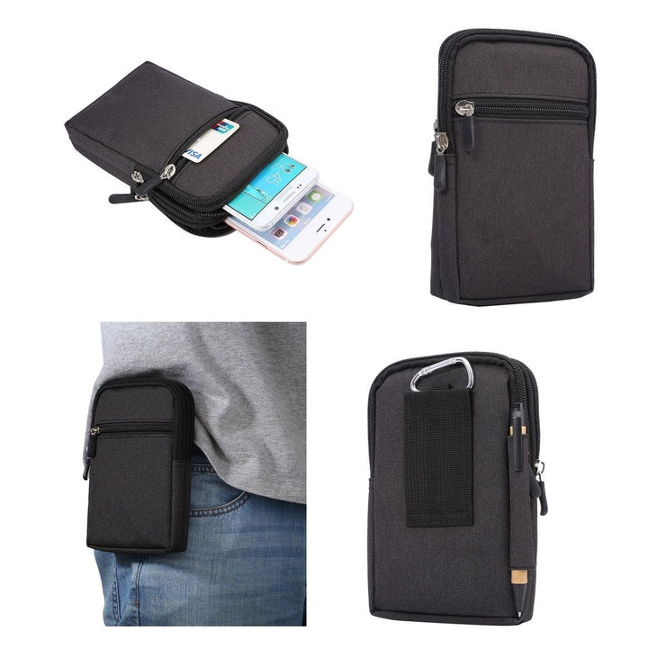 Universal Multi-Functional Vertical Stripes Pouch Bag Case Zipper Closing Carabiner for Sony Xperia