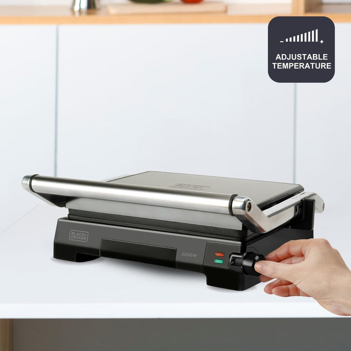 Black+Decker BXGR2200E -2-in-1: glatte Platten und Grill, Zubreiten von Fleisch, Fisch, Gemüse, 180º