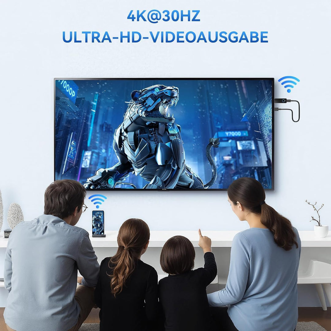 4K Kabelloser Display Dongle Adapter, Wireless HDMI Streaming, Airplay, Miracast, DLNA, Google Casti