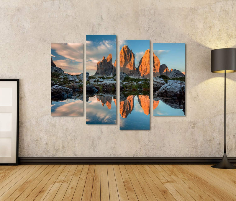 islandburner Bild Bilder auf Leinwand DREI Zinnen oder TRE Cime di Lavaredo mit Reflexion im See bei