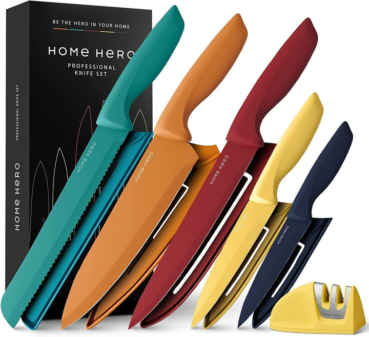 Home Hero Messerset Scharfe Küchenmesser Set - Kochmesser Set Edelstahl Messer Set (5-tlg mit Scheid