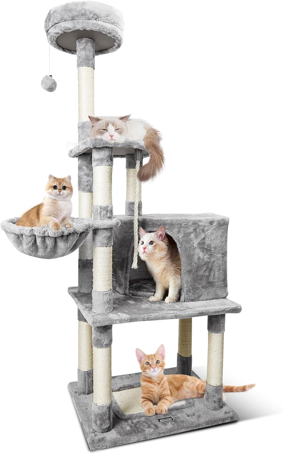 Nobleza Katzenbaum Kratzbaum Gross 148cm, Kletterturm mit 9 Sisal Säulen, 2 Plattformen, Hängematte