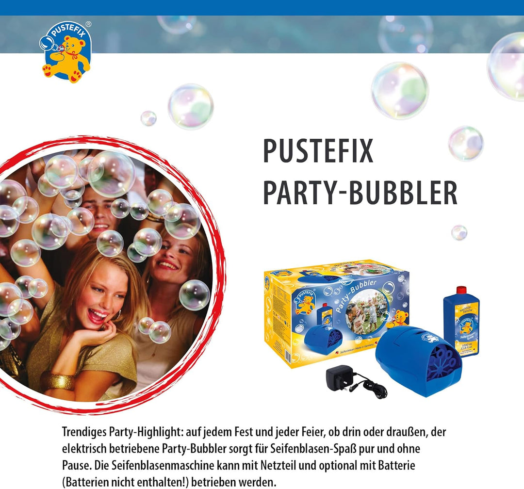 PUSTEFIX Party-Bubbler blau I 1000 ml Seifenblasenwasser I Bunte Bubbles Made in Germany I Seifenbla