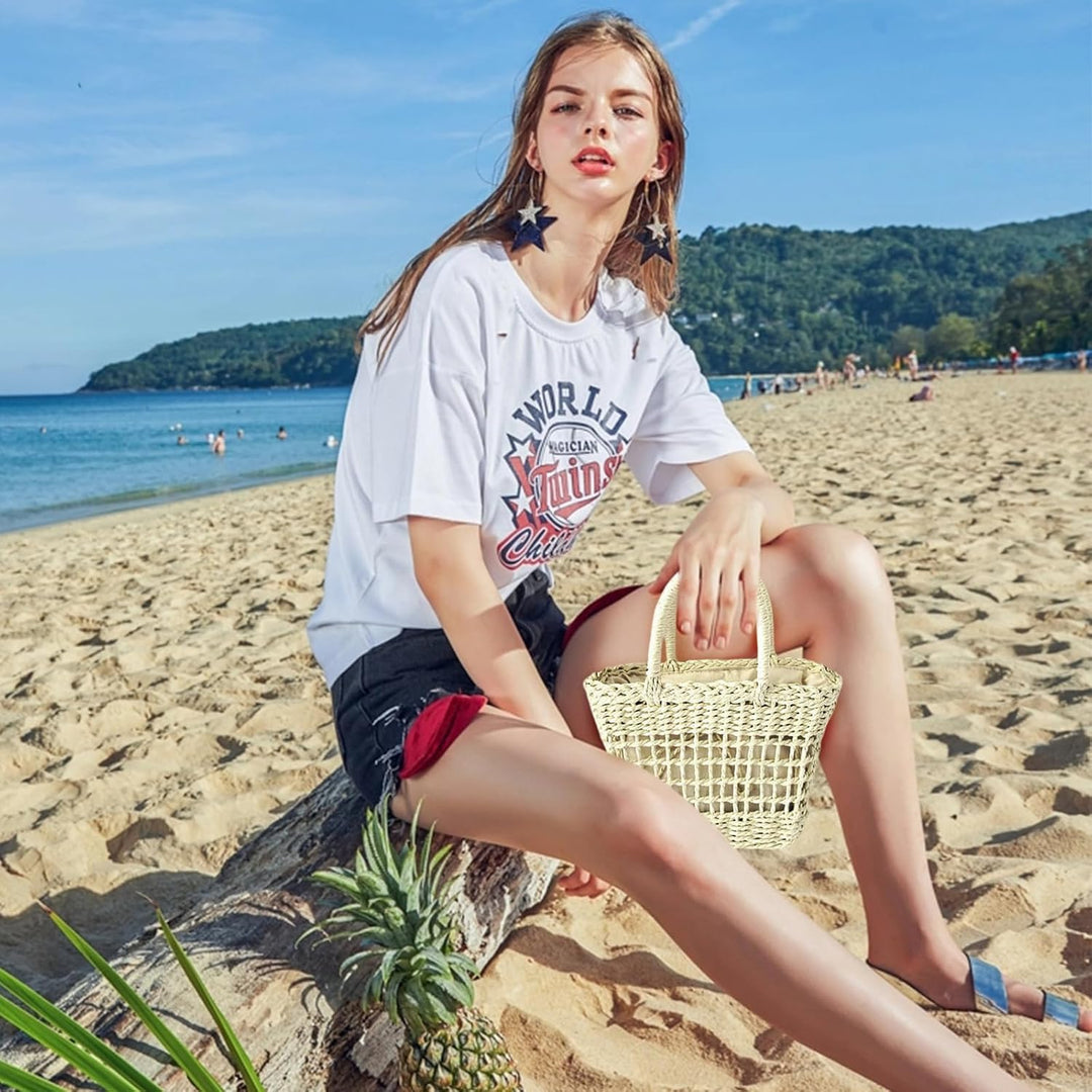 NICOLE & DORIS Stroh Umhängetasche Damen Strohtaschen Sommer Strandtasche Schultertasche Klein Handy