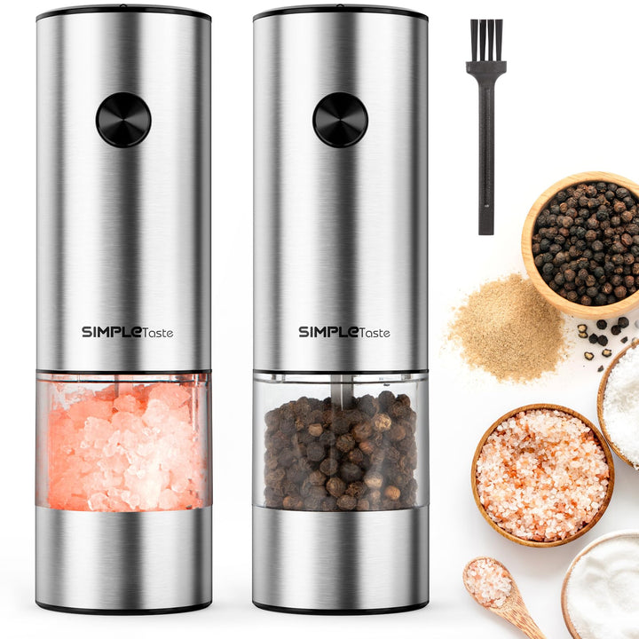 SIMPLETASTE Elektrische Pfeffermühle Salzmühle, mit Verstellbarem Keramikmahlwerk 2er Set Gewürzmühl