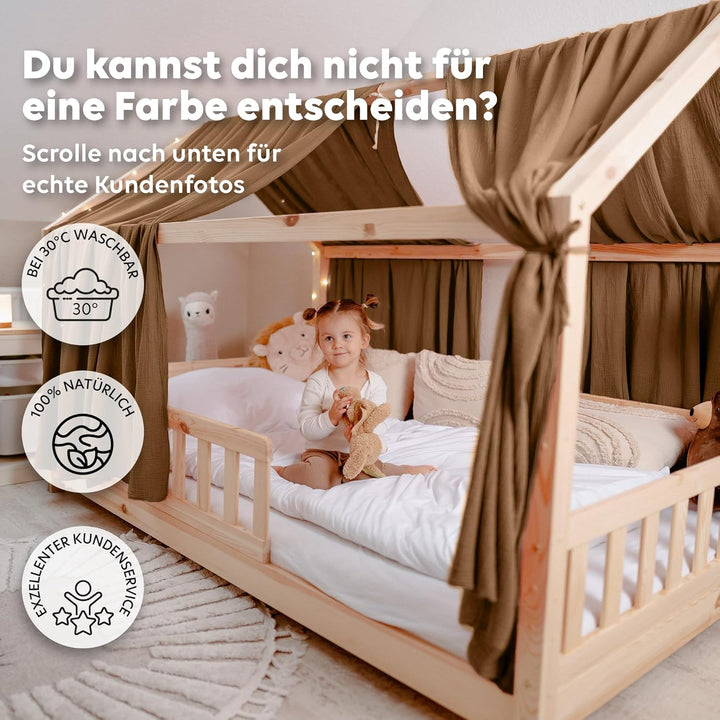 lilimaus Hausbett Himmel [Braun] - Betthimmel Hausbett aus 100% Baumwolle Musselin Handmade - Stoffh