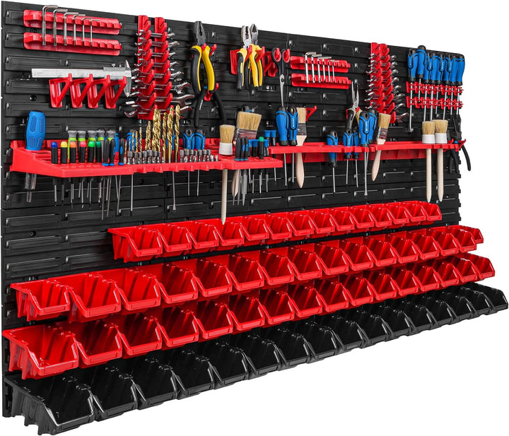 Lagersystem Werkstattregal | 156 x 78 cm | 62 stck. Box | Wandregal mit Werkzeughalterungen und Stap