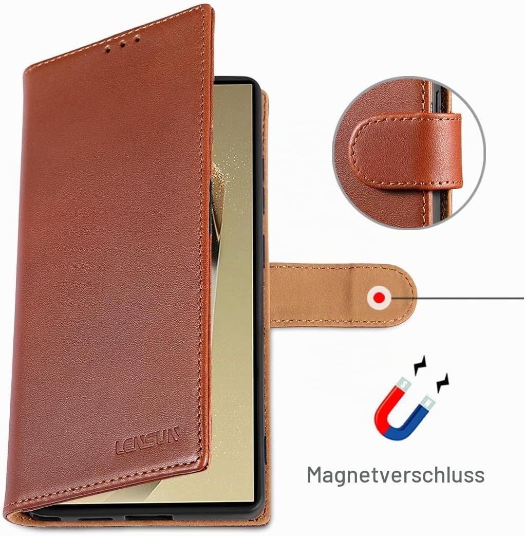 LENSUN Lederhülle für Samsung Galaxy S25 Ultra, Handyhülle [Echtes Leder] [RFID Schutz] Echtleder Hü