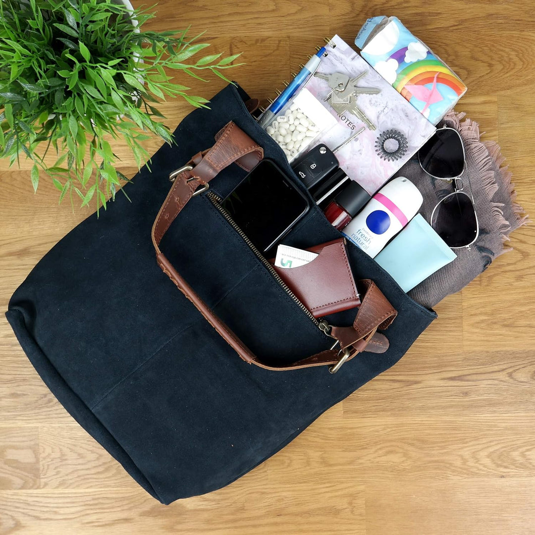 LECONI Henkeltasche Echt-Leder Wildleder Damentasche Handtasche für Damen Shopper für Freizeit, Büro