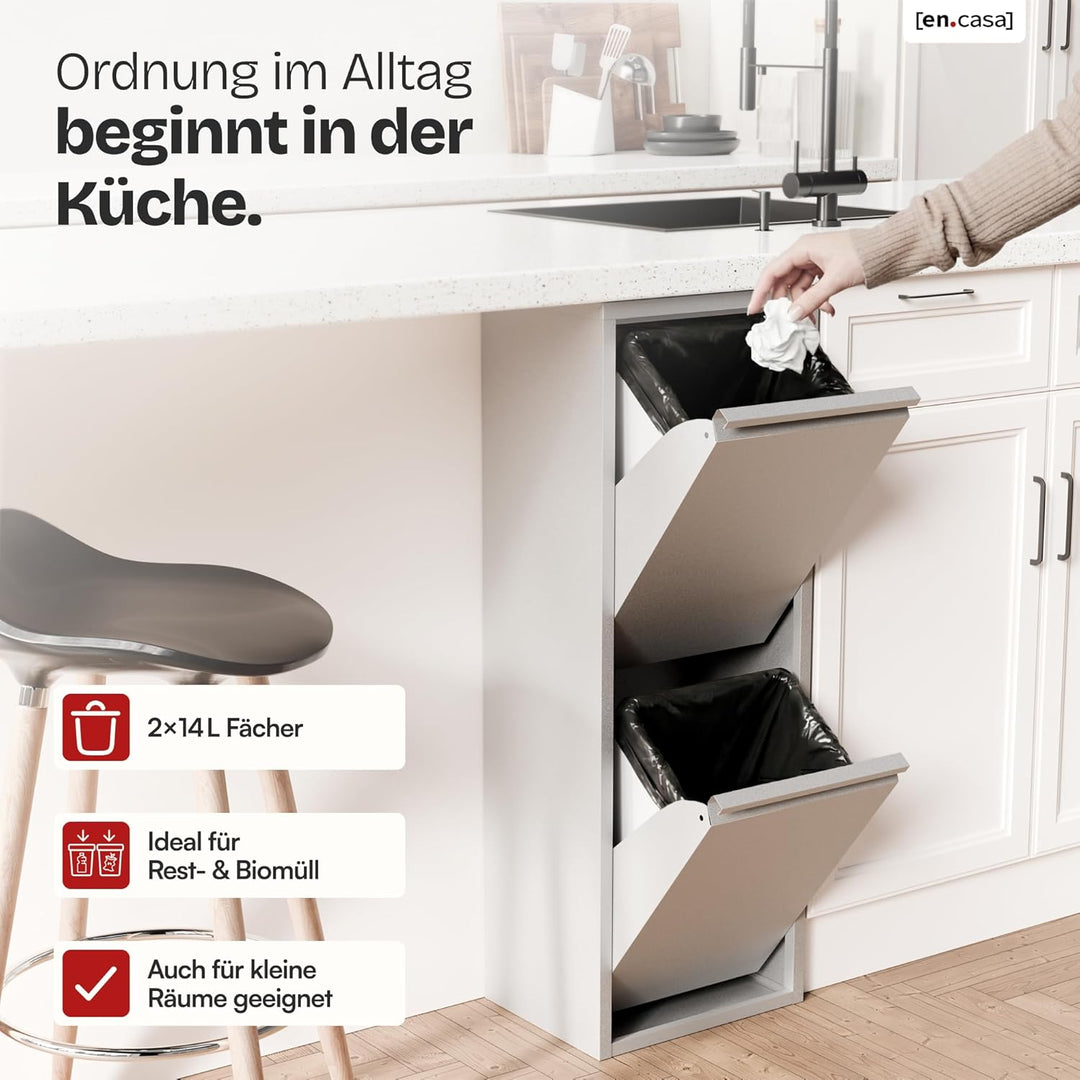 [en.casa] Mülltrennschrank Sollentuna Abfallschrank aus Metall 93 x 33 x 25 cm Mülltrennsystem mit 2