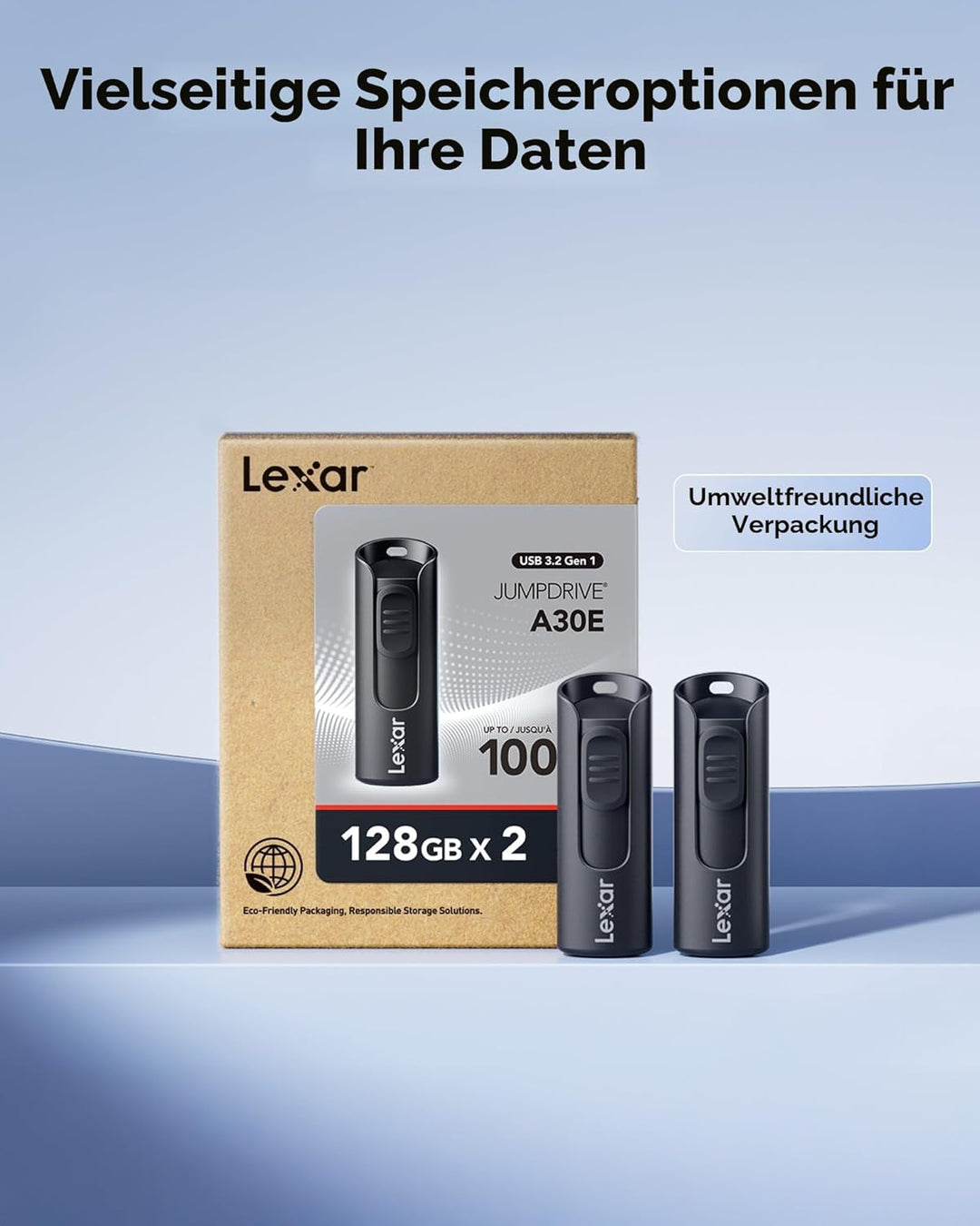 Lexar 128GB 2er-Pack Flash-Laufwerk A30E USB 3.2 Gen 1, USB-Laufwerk mit bis zu 100MB/s, Speichererw