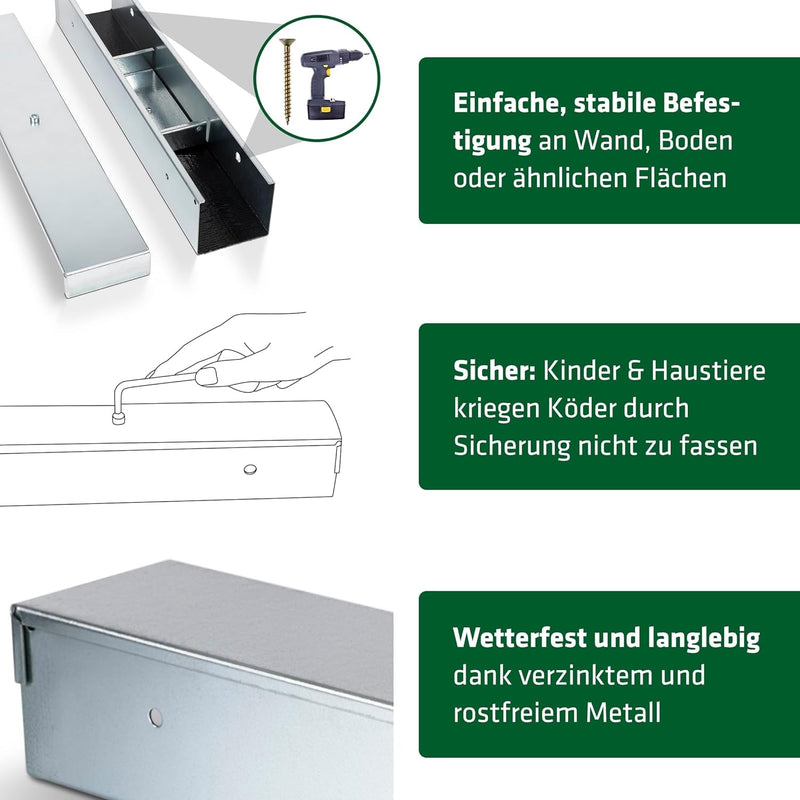 GARDIGO® Rattenköderbox aus Metall | Köderbox für Rattenköder Rattengift | Hergestellt in sozialer E