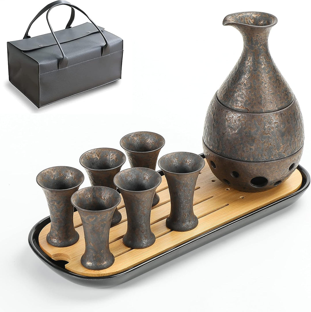 TEANAGOO Japanisches Traditionell, Sake Karaffe (170 ml) mit 6 Sake Becher (25 m) für heisse oder ka
