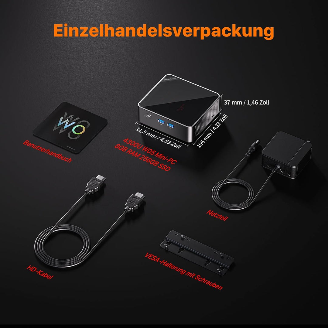PELADN Mini PC, AMD Ryzen 4300U(bis zu 3.7GHz),8GB DDR4 RAM/256GB M.2 SSD, Mini Computers, WiFi6/BT5