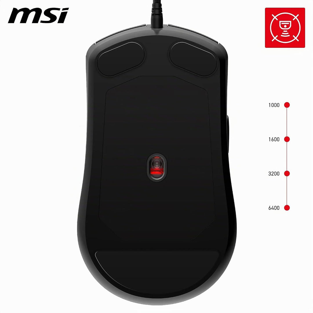MSI Forge GM100 Gaming-Maus – 6400 DPI optischer Sensor, symmetrisch, 10 Mio. Klickschalter, 7 Taste