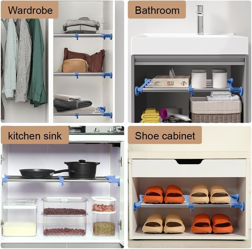 Hershii Schrank-Spannregal Verstellbarer Ausziehbares Schrank Organizer 40-60cm Erweiterbares Regal