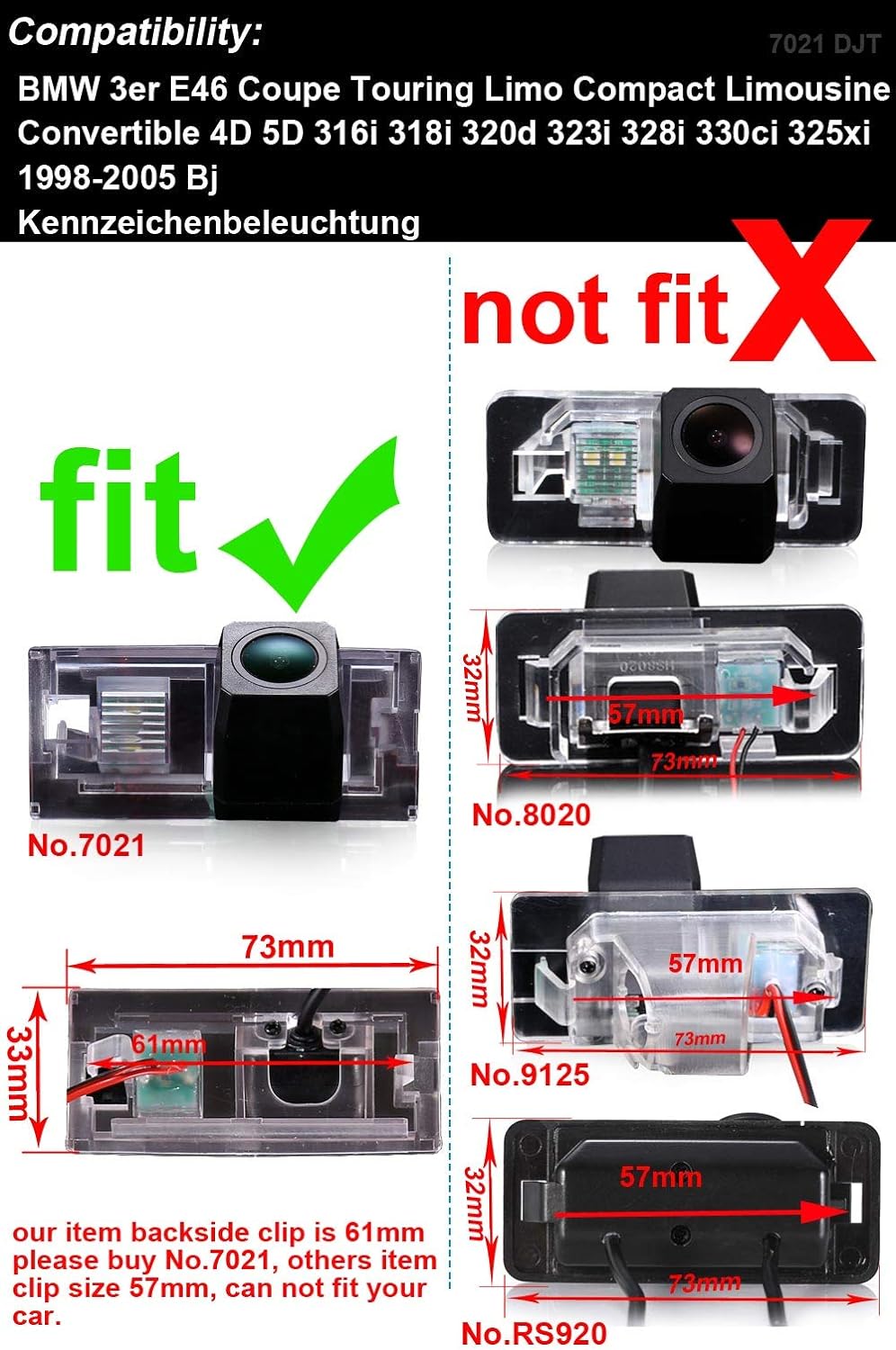 Super Pro HD Auto Kennzeichenbeleuchtung Rückfahrkamera für BMW 3er E46 Coupe Touring Limo Compact L