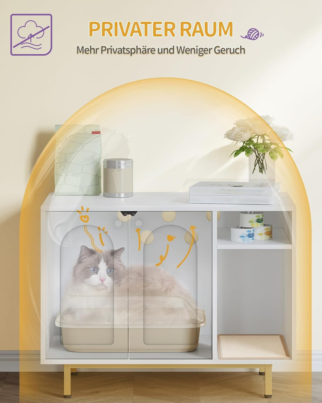 Hzuaneri Katzenschrank, Katzentoilette, Katzenklo Schrank, Katzenhaus mit Tür und separater Trennwan