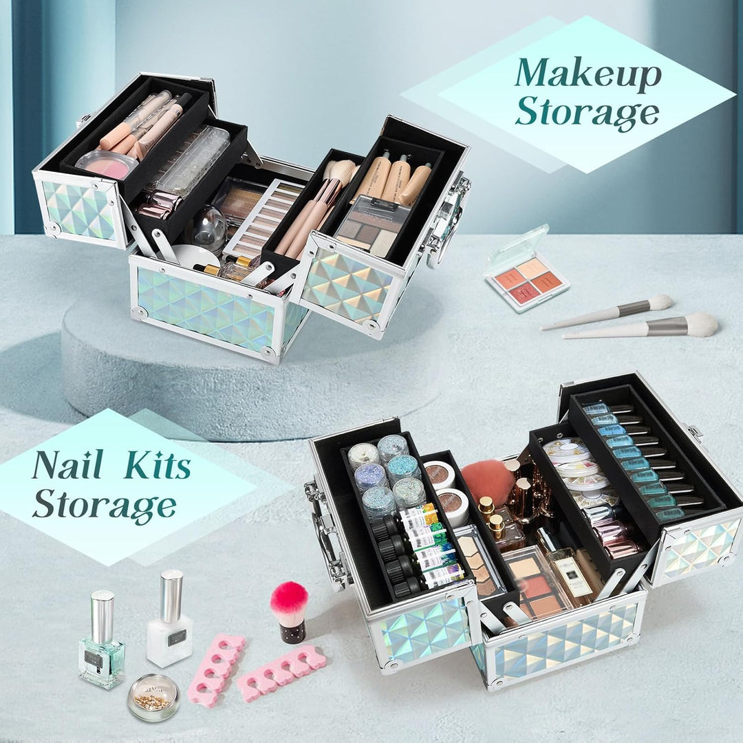 Kosmetikkoffer Klein Schminkkoffer Leer Make up Koffer Beauty Case mit Schloss Make up Organizer Kof