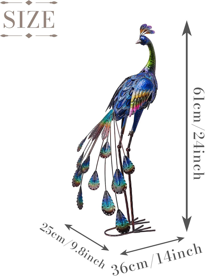 TERESA'S COLLECTIONS Gartendeko für draussen, 61cm grosse Gartenstatue, Pfau, aus Metall, Skulpturen