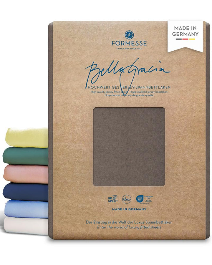 Formesse Bella Gracia Jersey-Spannbetttuch, Baumwolle, braun, 180 cm x 200 cm 180 cm x 200 cm Trüffe