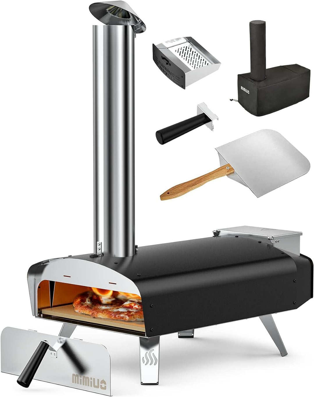 Mimiuo Pellet Pizzaofen,Outdoor pizzaofen mit 33x 33 cm Pizzastein und 36.5X 33.5cm Pizzaschalefel f