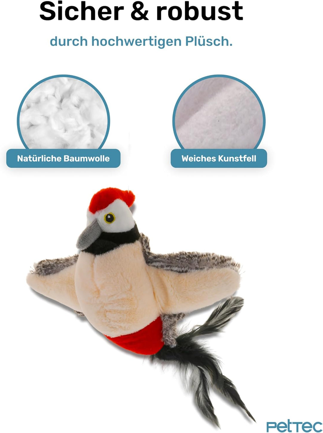 PetTec - Plush Toy Specht Katzenspielzeug interaktiv zur Selbstbeschäftigung - Plüschtier Katze bewe