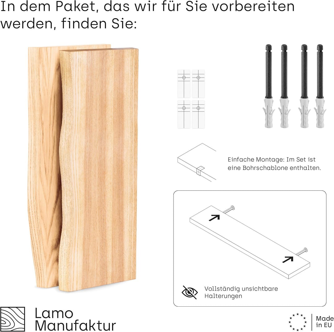 LAMO Manufaktur 2 Stück Wandregal aus Holz mit unsichtbarer Befestigung 2X 40cm | Wandregal aus 100%