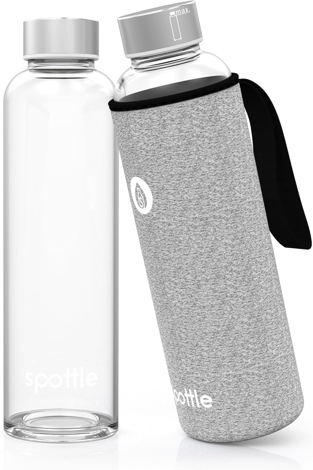 spottle Trinkflasche aus Glas 1l - Glasflasche 500ml - 750ml - 1 liter mit Neoprenhülle - Schutzhüll