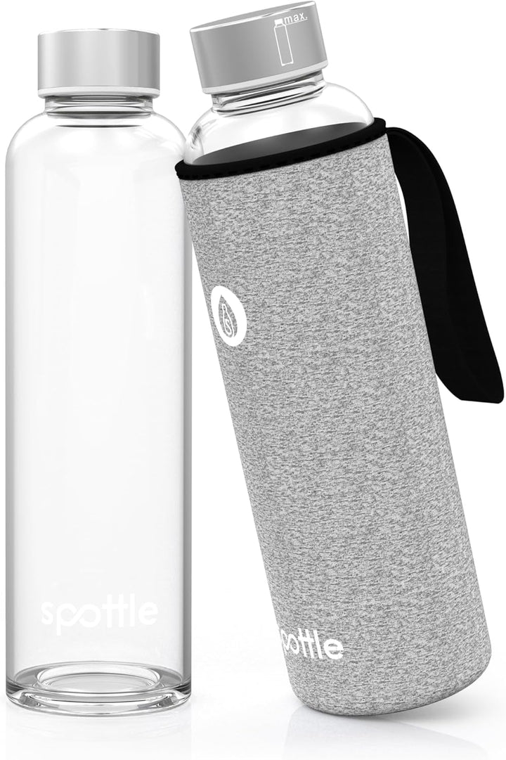 spottle Trinkflasche aus Glas 1l - Glasflasche 500ml - 750ml - 1 liter mit Neoprenhülle - Schutzhüll