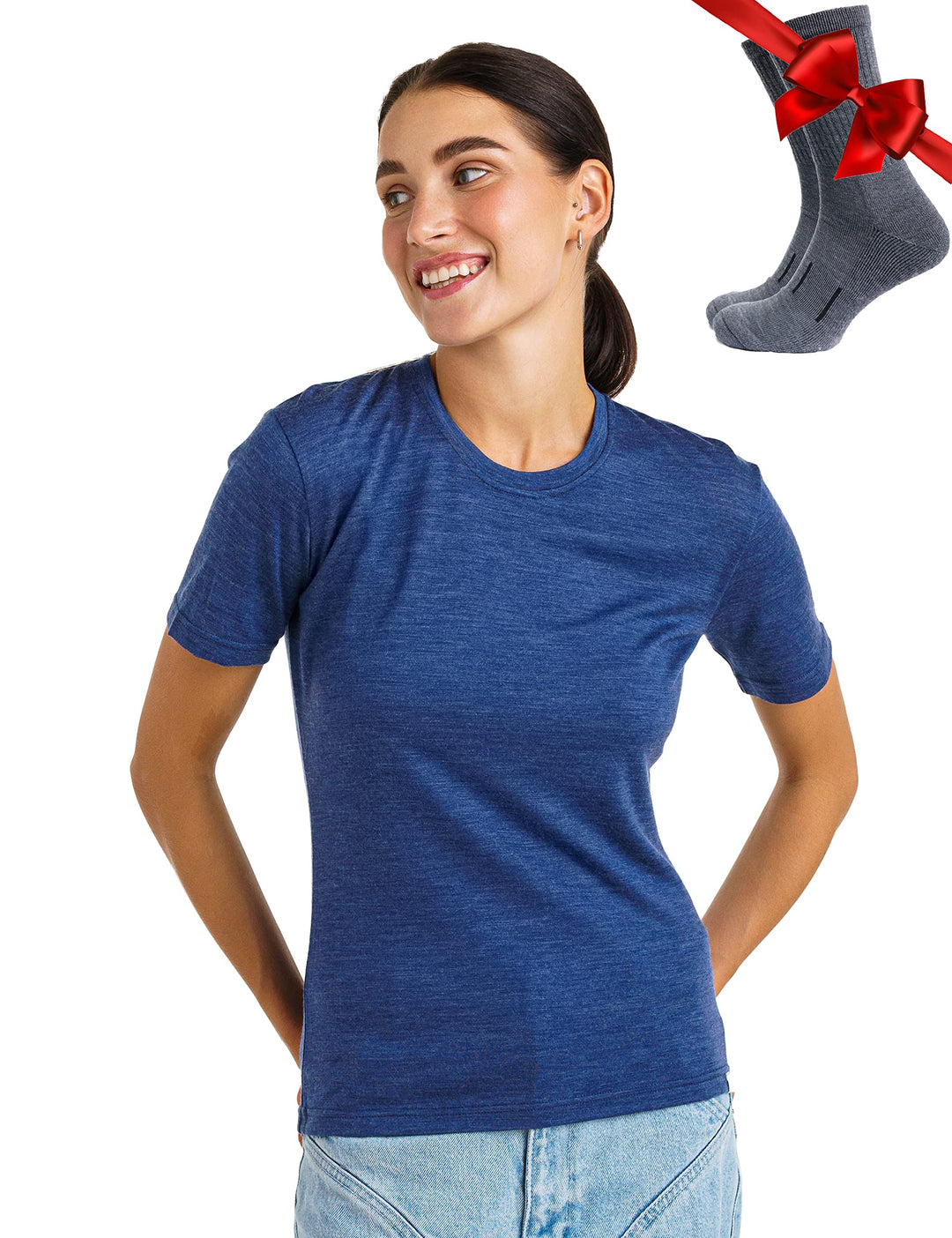 Merino.tech 100% Merino T Shirt Damen - Merinowolle Sport Wandern Thermoshirt Damen + Wandersocken W