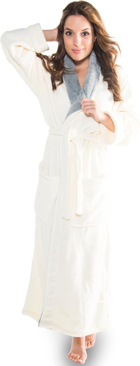 CelinaTex Nevada Bademantel Damen Herren S creme weiss grau Mikrofaser Saunamantel Coral Fleece Morg