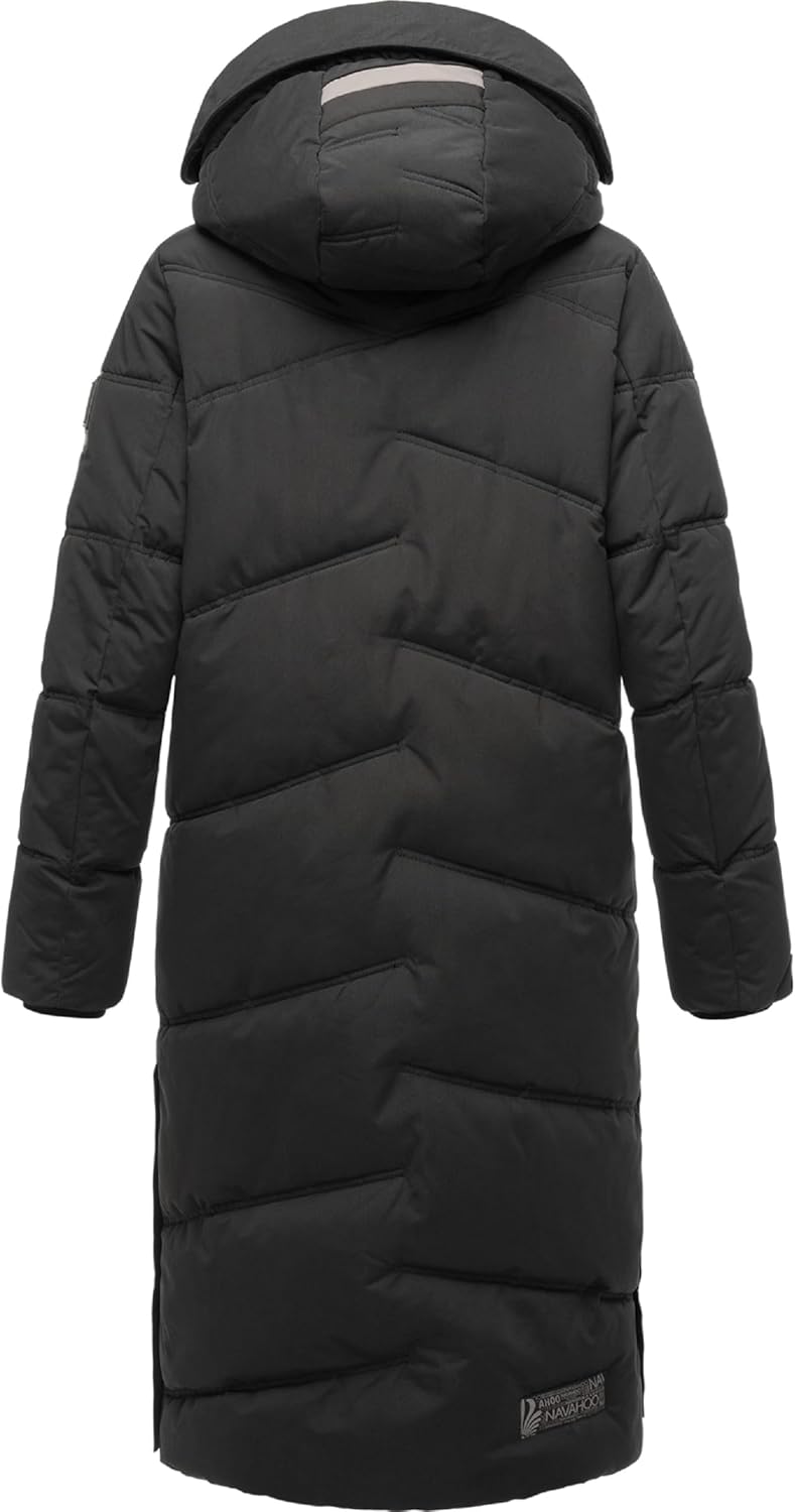 Navahoo Damen Wintermantel Warmer Steppmantel lang mit Kapuze Kuschelmausi S-XXL L Schwarz, L Schwar