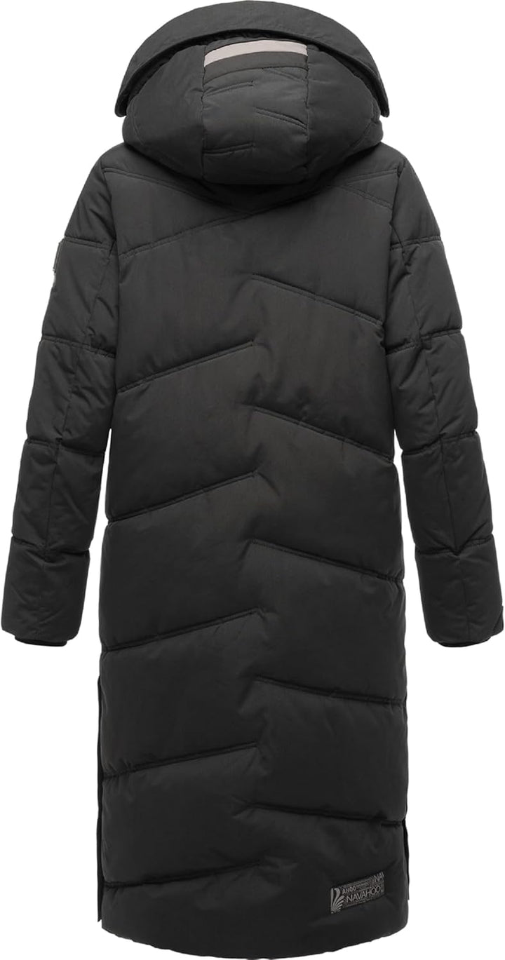 Navahoo Damen Wintermantel Warmer Steppmantel lang mit Kapuze Kuschelmausi S-XXL L Schwarz, L Schwar