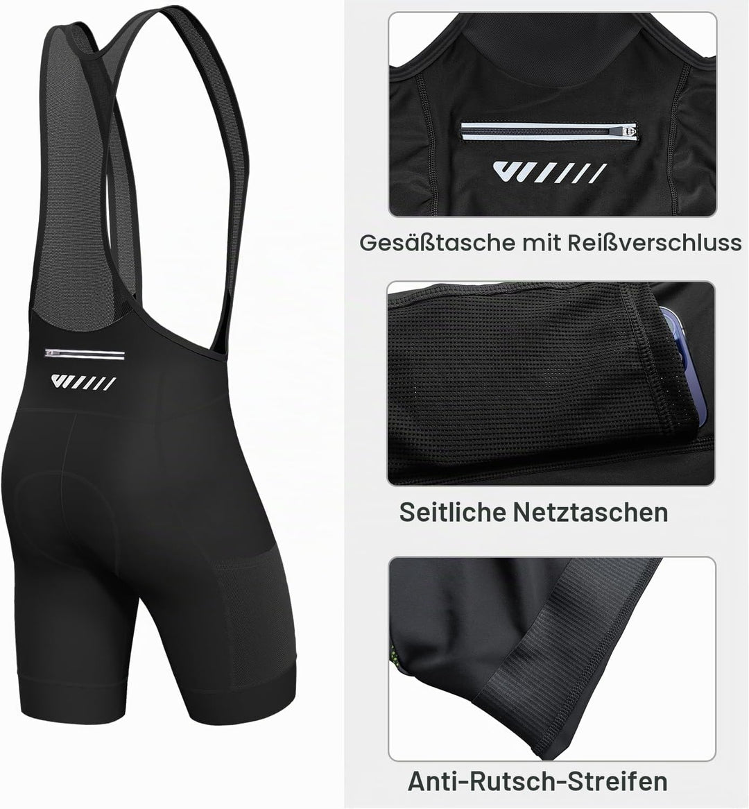 Lo.gas Herren Radfahren Bib Shorts, Gel Gepolstert Mit Taschen, Atmungsaktiv Quick-Dry für Männer L