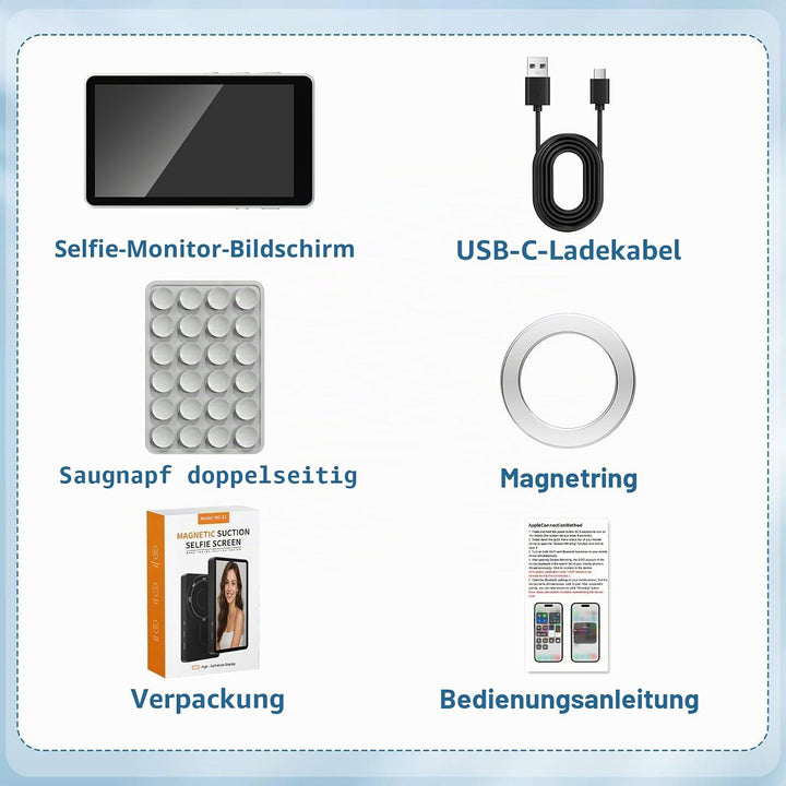 Vlog Screen Handy:1080P Magnetischer Selfie Monitor für Rückkamera,Spiegelung für iPhone&amp;Androids(Ni
