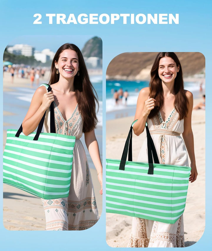 ISEYOU Strandtasche XXL Familie, Gross Strandtasche mit Reissverschluss Wasserdicht Sanddicht, Handt