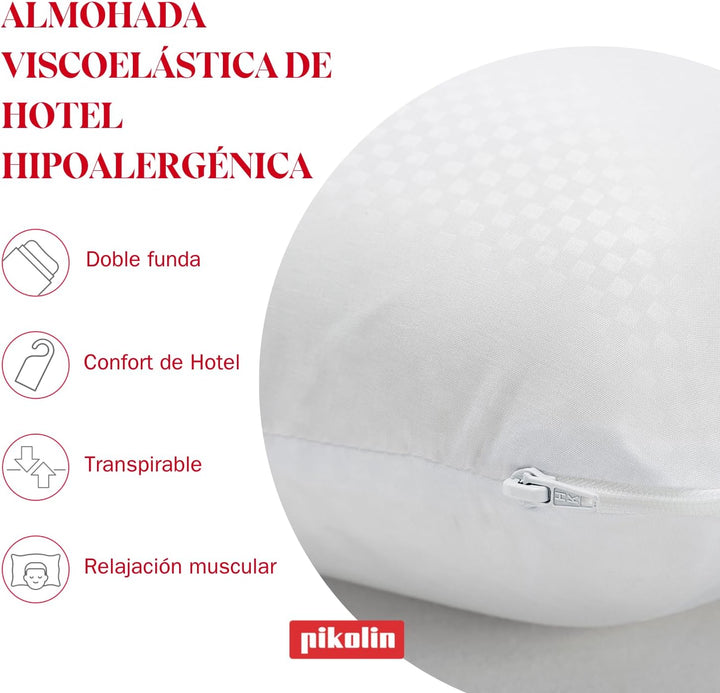 Pikolin Home - Ergonomisches viskoelastisches Kissen mit doppeltem, anpassbarem Bezug mit Memory-Foa