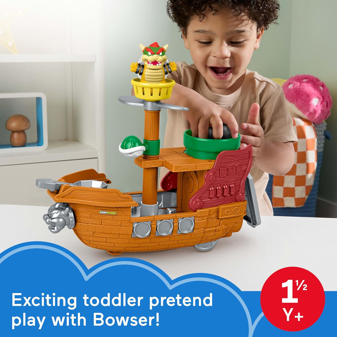 Fisher-Price Little People Kleinkindspielzeug My Mario Bowser-Luftschiff-Spielset mit Figur für Roll